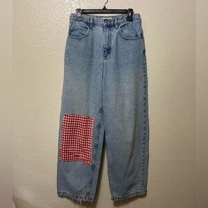 Topshop Denim Jeans with Red Checkered Patch